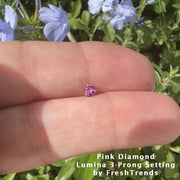 2.5mm genuine pink diamond nose ring end resting on open palm outdoors to show tiny scale