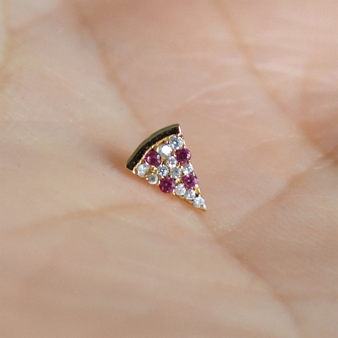 Diamond and Garnet Pizza Piercing Stud End