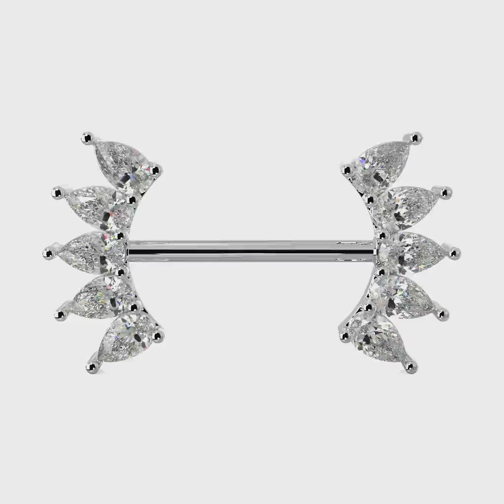 White Sapphire 10 Pears Crescent Barbell Nipple Ring