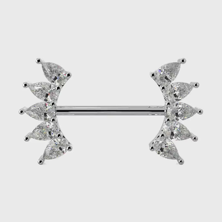 White Sapphire 10 Pears Crescent Barbell Nipple Ring