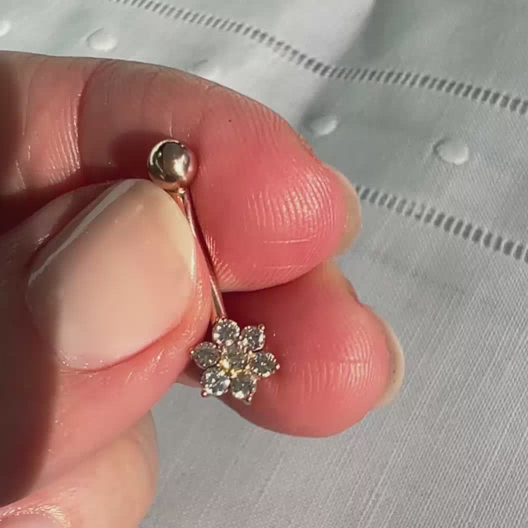 Diamond Flower Navel Ring