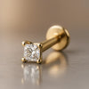 14k yellow gold 1.75mm princess-cut diamond flat back labret stud, angled studio shot