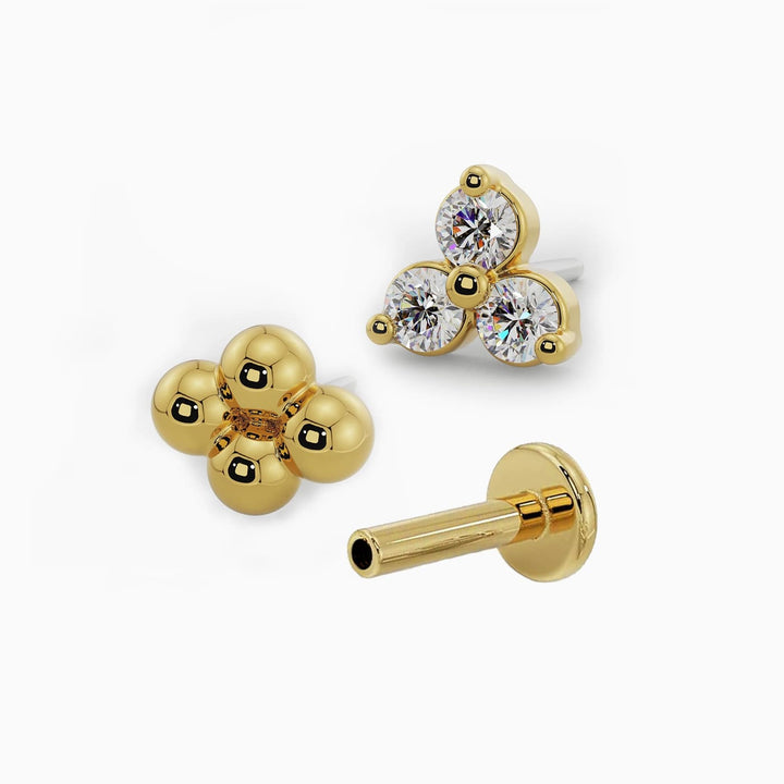 Quad Bead Cluster and Trinity Diamond Piercing Stud Gift Set