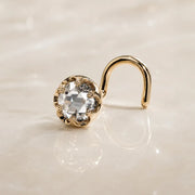 4mm Reina Rose Cut Diamond Nose Ring in solid 14k gold with crown-set rose cut diamond - for nostril piercings