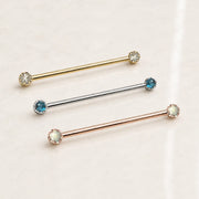 Reina Industrial Barbell in solid 14k gold with crown-set rose-cut diamond or natural gemstone - for ear industrial piercings