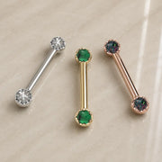 Reina Nipple Barbell in solid 14k gold with crown-set rose-cut diamond or natural gemstone - for nipple piercings