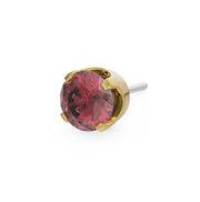 14k yellow gold 3mm rhodolite solitaire threadless stud end with deep raspberry-pink faceted stone