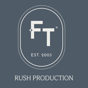 FreshTrends EST. 2003 logo with Rush Production label for priority custom order service