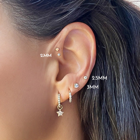French Milgrain Diamond Stud 14K Gold Earring