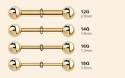 Straight barbell gauge comparison chart - 12G to 18G thickness reference