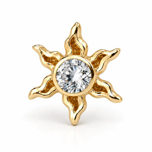 Diamond Sunburst Nose Ring in 14k yellow gold — front view of the 2mm diamond sunburst charm