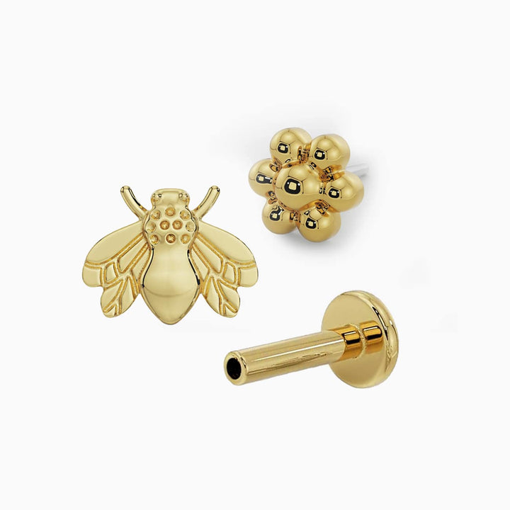 Teeny Gold Flower and Bee Piercing Stud Gift Set