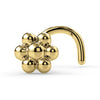 14k yellow gold flower nose ring with twist screw backing, angled front view
