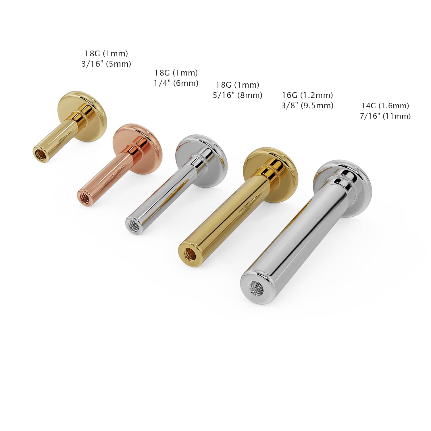 Internally Threaded Flat Back Post Replacement 14k Gold