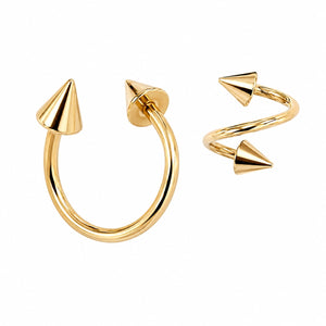14K Yellow Gold Spike Twister Spiral Barbell with cone spike ends