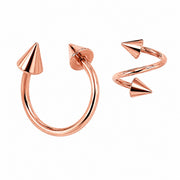 14K Rose Gold Spike Twister Spiral Barbell with cone spike ends