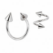 14K White Gold Spike Twister Spiral Barbell with cone spike ends
