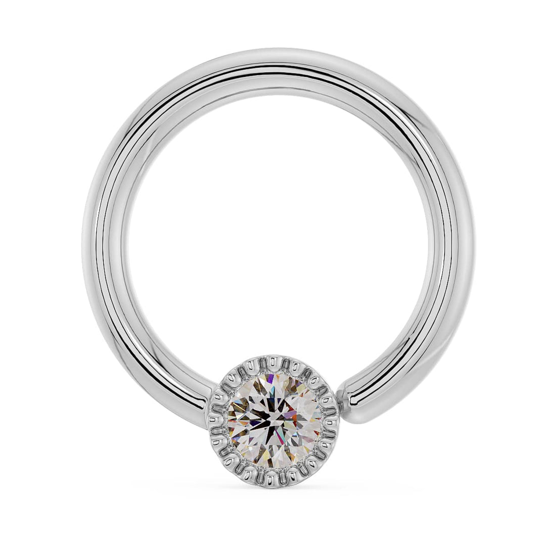 Diamond Perlagé Fixed Bead Ring - White Gold