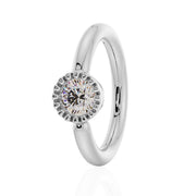 14k white gold diamond Perlage fixed bead ring with milgrain bezel setting, angled front view