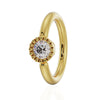 14k yellow gold diamond Perlage fixed bead ring with milgrain bezel setting, angled front view