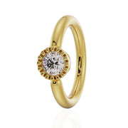 14k yellow gold diamond Perlage fixed bead ring with milgrain bezel setting, angled front view
