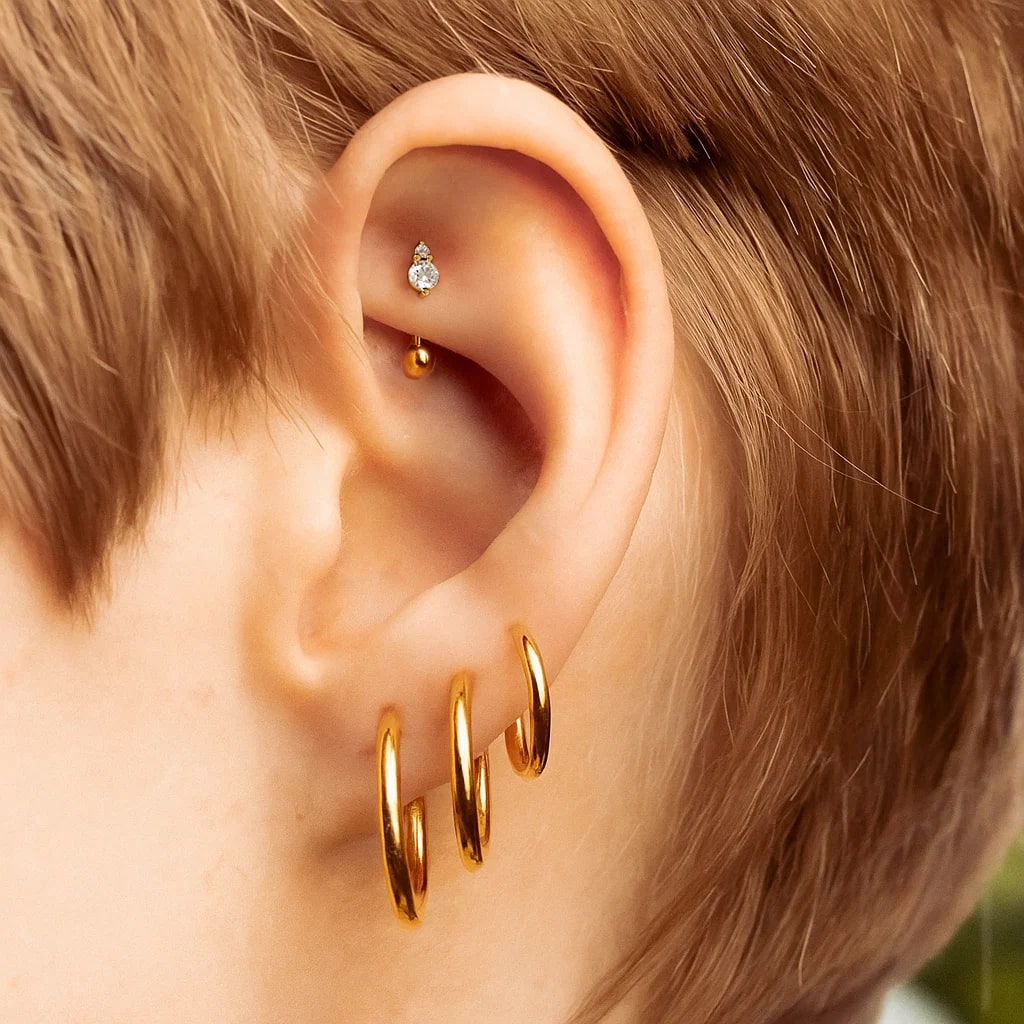 Zenith Curved Barbell – 14k Gold Rook & Eyebrow Piercing | FreshTrends