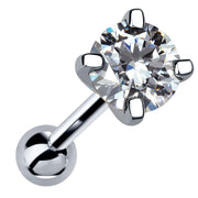 5mm round diamond cartilage stud in 14k white gold four-prong setting, angled product view