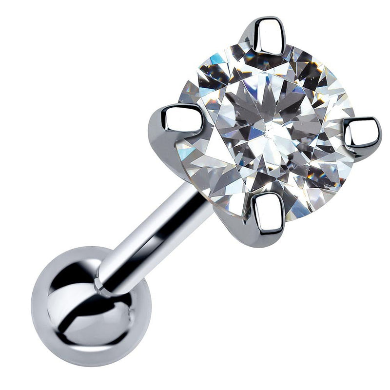 5mm round diamond cartilage stud in 14k white gold four-prong setting, angled product view