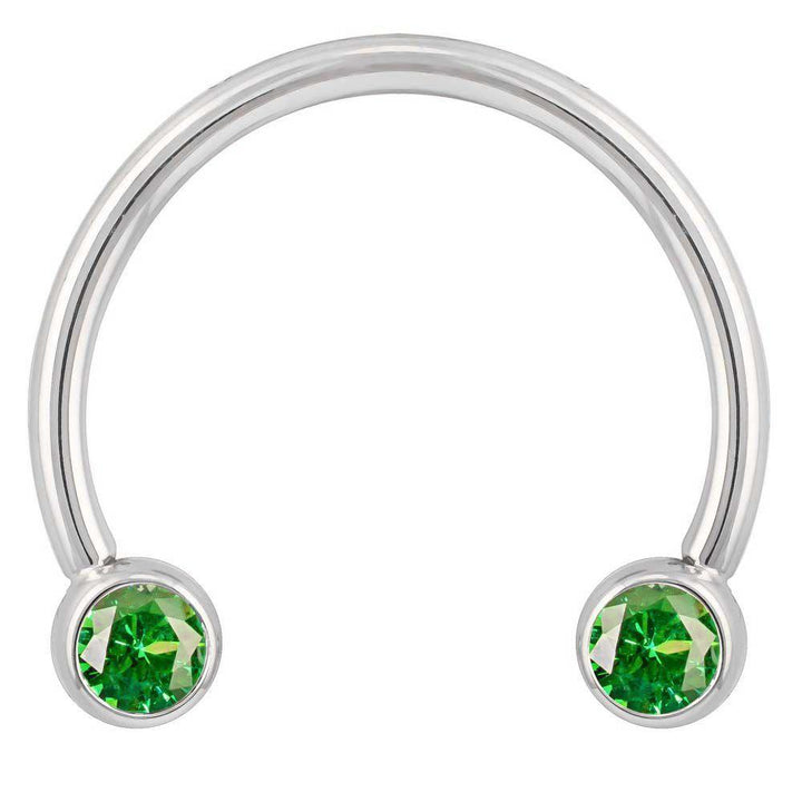 Green Cubic Zirconia Round Bezel 14k Gold Circular Barbell-14K White Gold   16G (1.2mm)   1 2" (13mm)