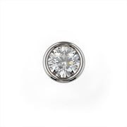 Close-up overhead view of 1.5mm VS1 diamond in round bezel setting, white gold or platinum