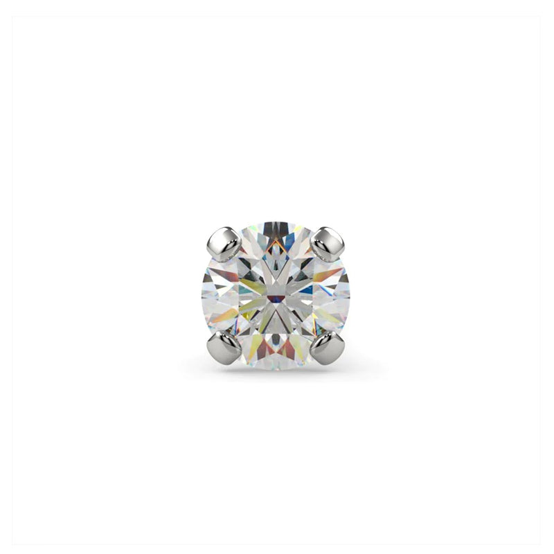 Close-up front view of 1.7mm VS1 diamond in 4-prong martini setting, white gold nose stud
