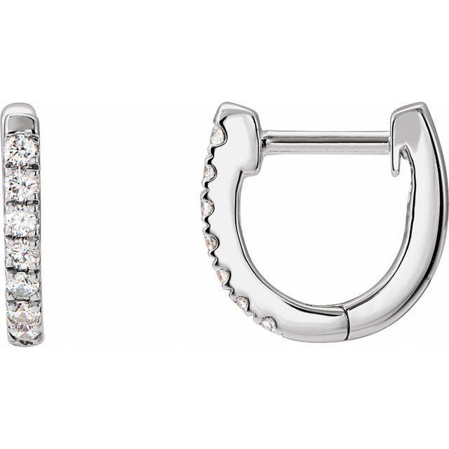 10mm Diamond Huggie Hoop Earrings-White Gold