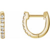 14k yellow gold diamond huggie hoop earrings pair showing front and side profile views
