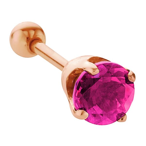 5mm Genuine Birthstone Basket Setting 14k Gold Cartilage Earring-Rose   Tourmaline