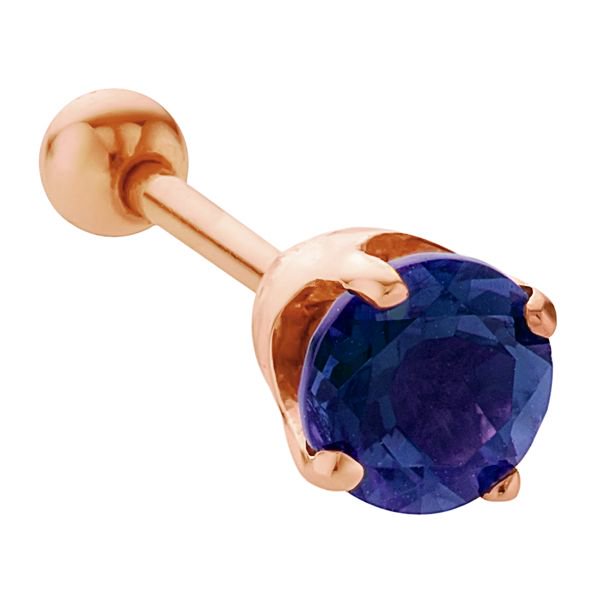 5mm Genuine Birthstone Basket Setting 14k Gold Cartilage Earring-Rose   Sapphire