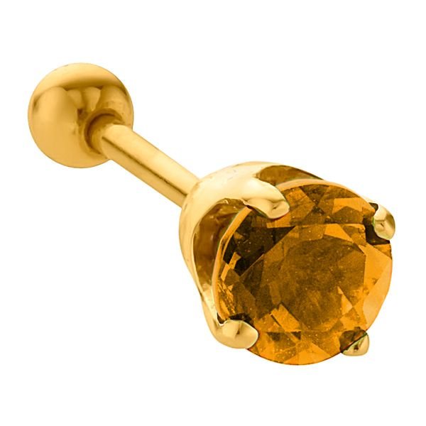 5mm Genuine Birthstone Basket Setting 14k Gold Cartilage Earring-Yellow   Citrine