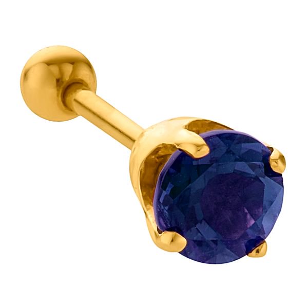 5mm Genuine Birthstone Basket Setting 14k Gold Cartilage Earring-Yellow   Sapphire