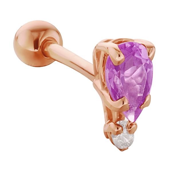 Teardrop Gemstone Diamond Accent 14k Gold Cartilage Stud Earring-Rose   Amethyst