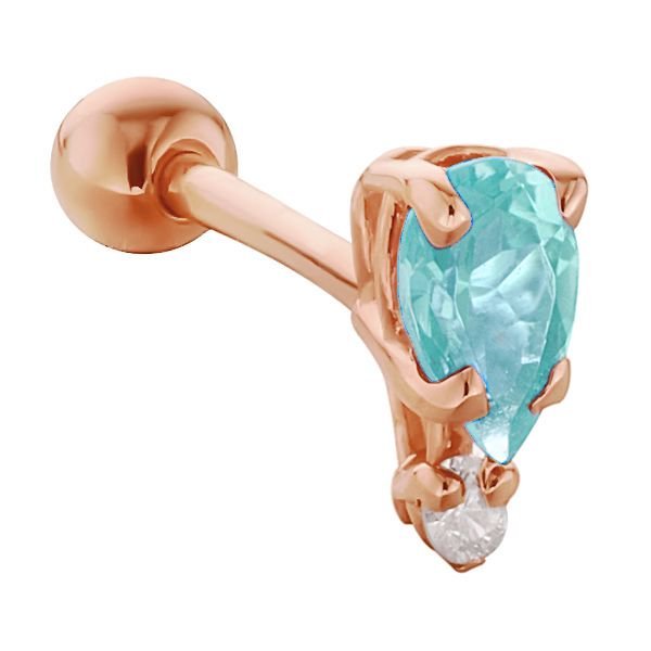 Teardrop Gemstone Diamond Accent 14k Gold Cartilage Stud Earring-Rose   Aquamarine