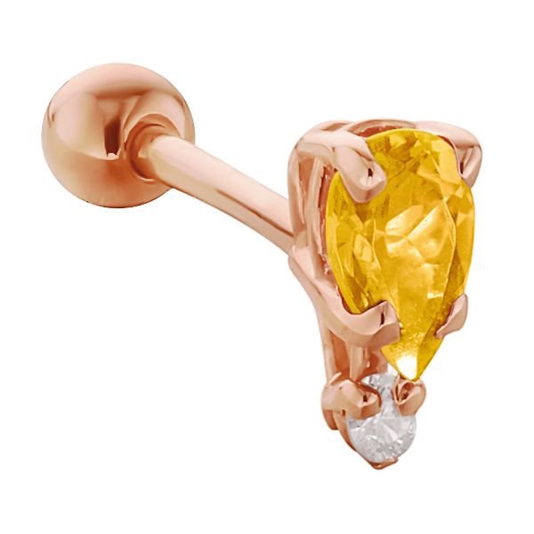 Teardrop Gemstone Diamond Accent 14k Gold Cartilage Stud Earring-Rose   Citrine