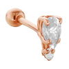 14k rose gold cartilage stud earring featuring pear-shaped and round diamond in prong setting