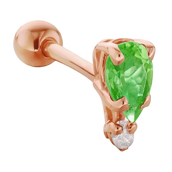 Teardrop Gemstone Diamond Accent 14k Gold Cartilage Stud Earring-Rose   Emerald