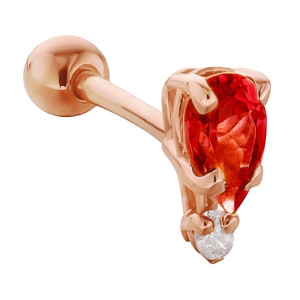 Teardrop Gemstone Diamond Accent 14k Gold Cartilage Stud Earring-Rose   Garnet