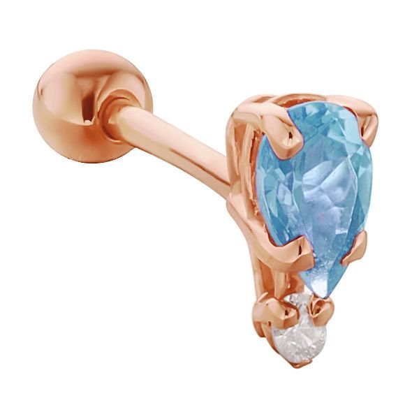 Teardrop Gemstone Diamond Accent 14k Gold Cartilage Stud Earring-Rose   Topaz