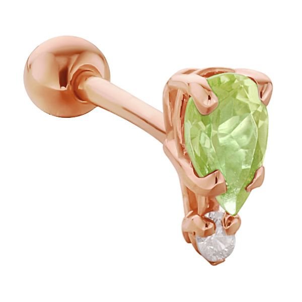 Teardrop Gemstone Diamond Accent 14k Gold Cartilage Stud Earring-Rose   Peridot