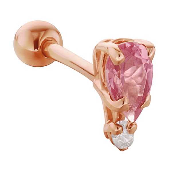 Teardrop Gemstone Diamond Accent 14k Gold Cartilage Stud Earring-Rose   Tourmaline