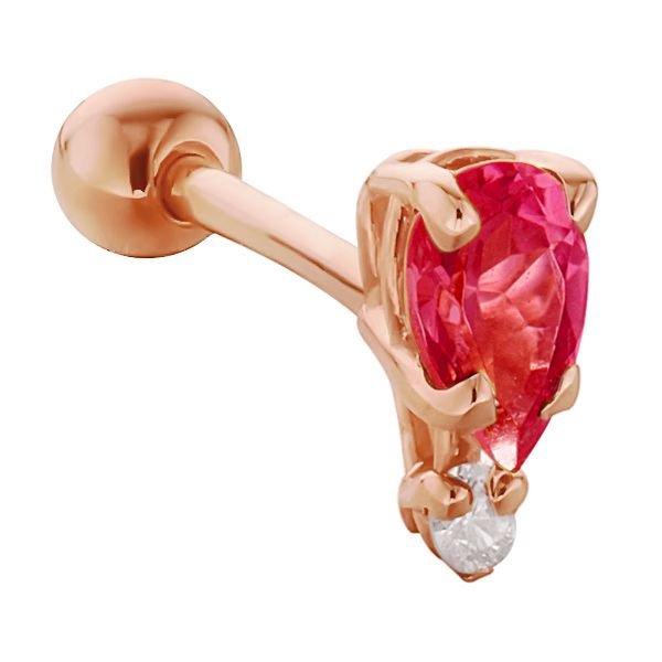 Teardrop Gemstone Diamond Accent 14k Gold Cartilage Stud Earring-Rose   Ruby