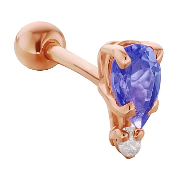 Teardrop Gemstone Diamond Accent 14k Gold Cartilage Stud Earring-Rose   Sapphire