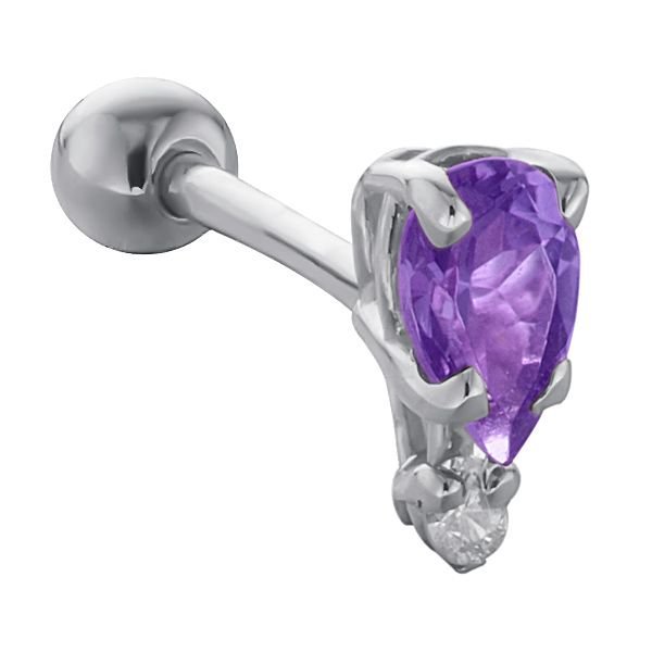 Teardrop Gemstone Diamond Accent 14k Gold Cartilage Stud Earring-White   Amethyst