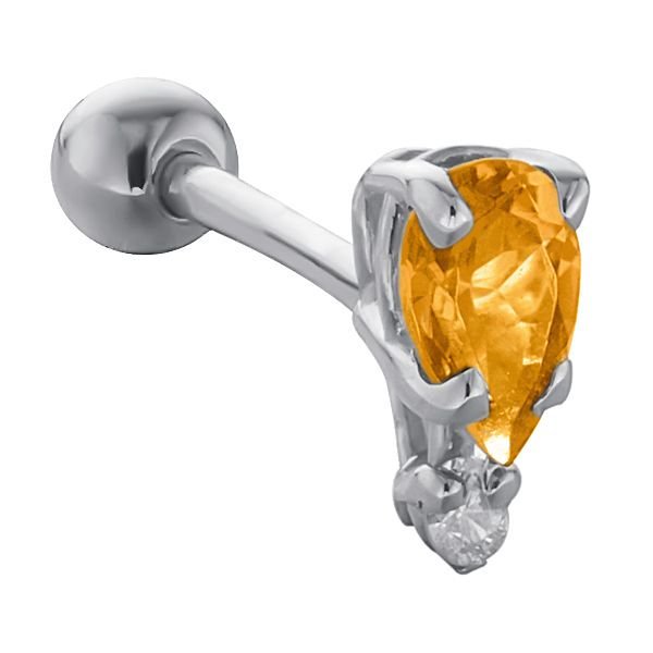 Teardrop Gemstone Diamond Accent 14k Gold Cartilage Stud Earring-White   Citrine
